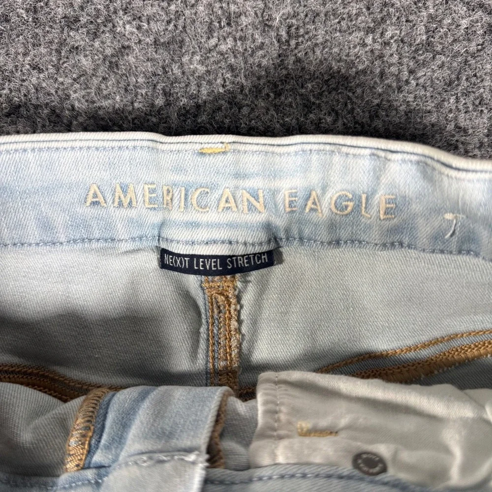 American Eagle Denim Shorts Ne(x)t Level Stretch High Waisted Raw Hem 10 Light